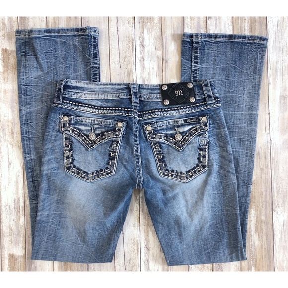 Miss Me Light Blue Boot Cut Jeans with Rhinestone Accents - Picture 5 of 6